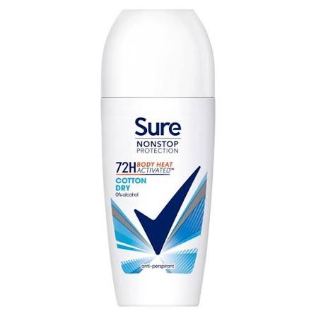 Sure Cotton Dry  Roll-On Anti-Perspirant Deodorant 50ml, 6 Pack