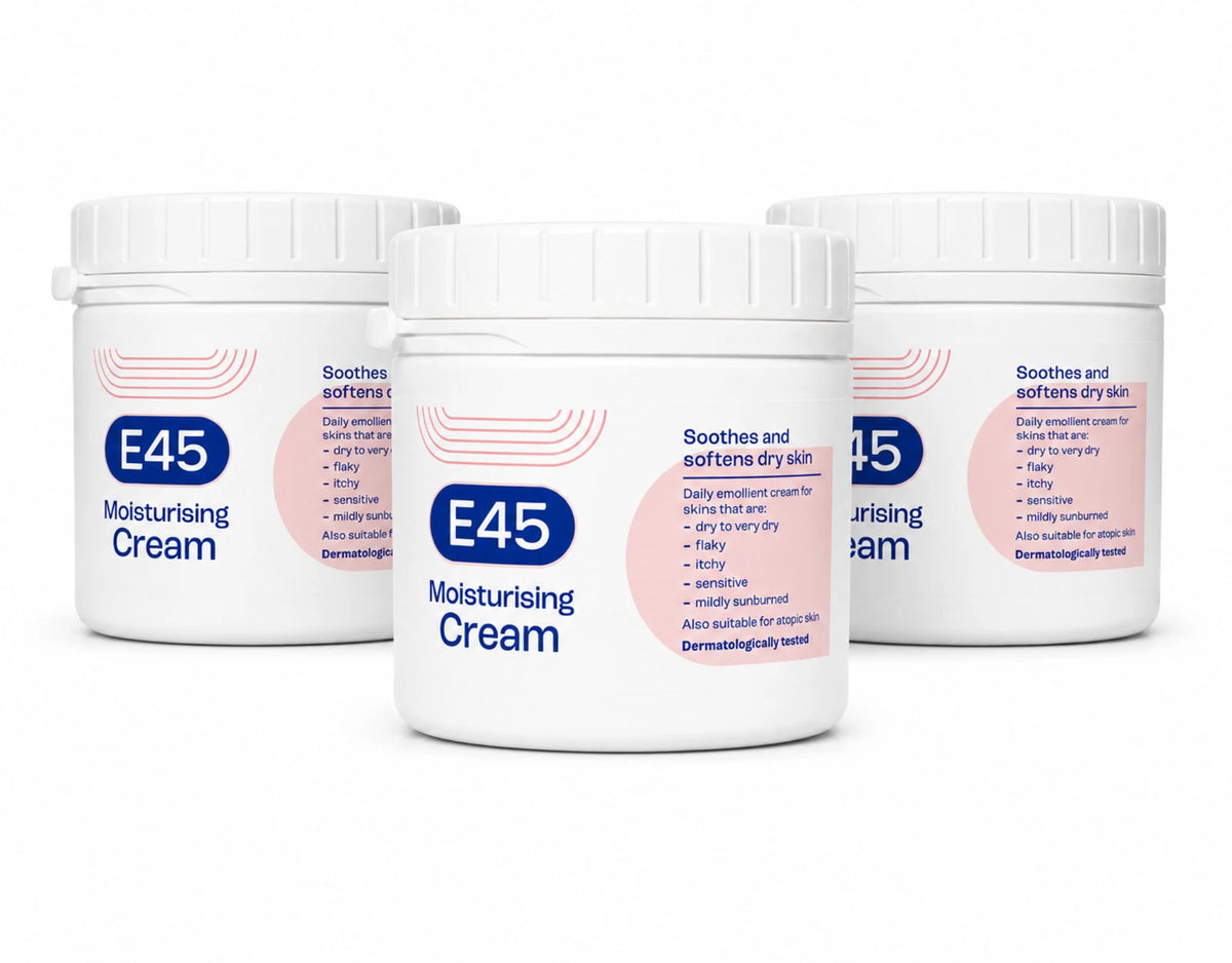 E45 Dermatological Moisturising Cream for Dry, Itchy, and Sensitive Skin (350g) - Pack of 3